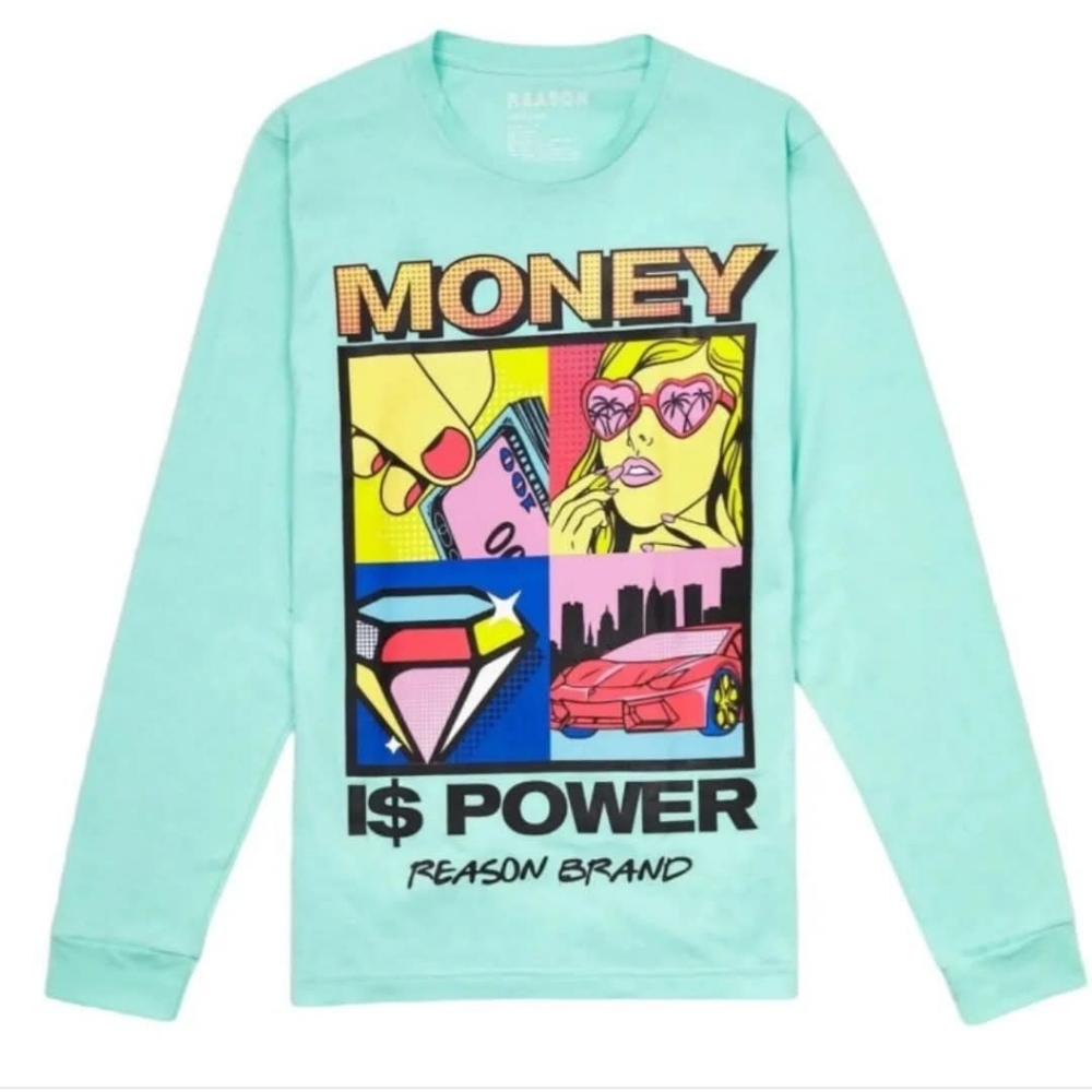 Reason Clothing Money Is Power Long Sleeve Tee New With Tags